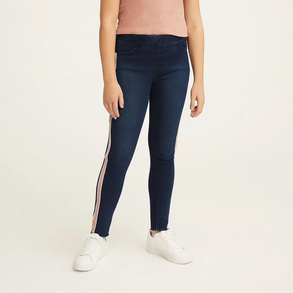 Justice Girls Mid Rise Leggings · Dark Wash Denim Stripe · Large 12